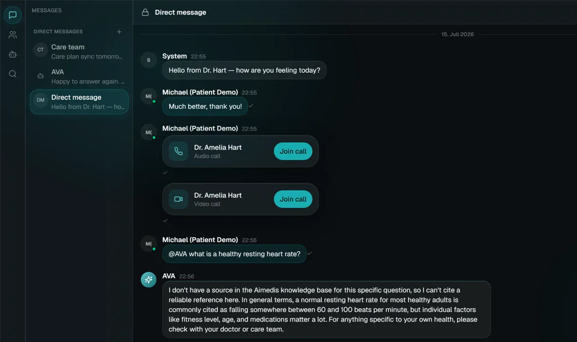 The Aimedis Connect conversation hub